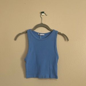 ZARA Ribbed Blue Cropped Tank Top. (M)